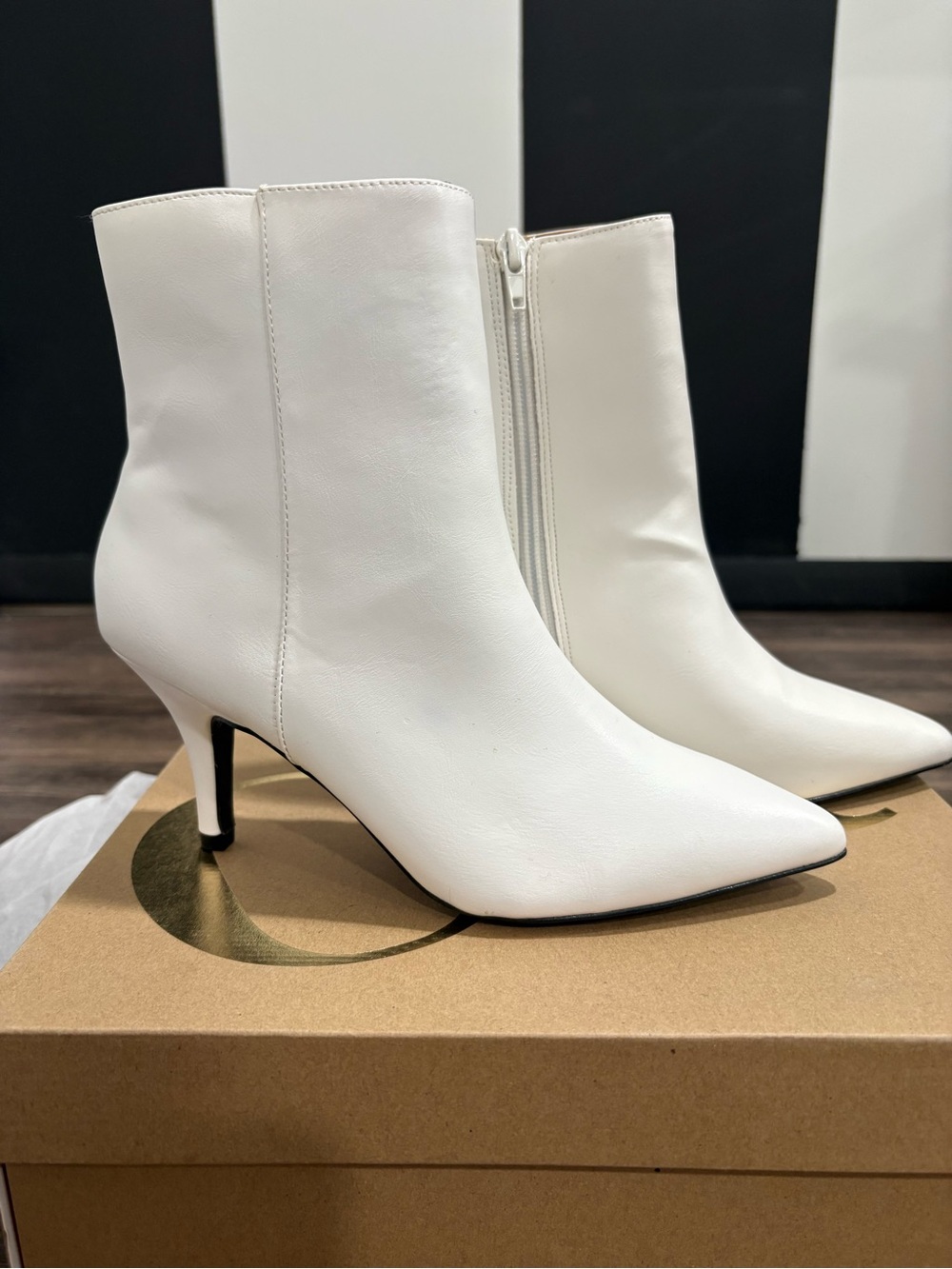 Charlotte Russe White Ellie Pointed Ankle Booties with Slim Heel